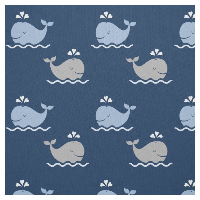Cute Navy Blue and Grey Nautical Whales Pattern Fabric (Swatch)