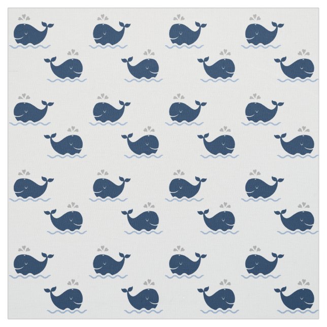 Cute Navy Blue and White Nautical Whales Pattern Fabric (Swatch)