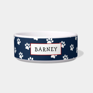 Cute Navy blue and white paw print pet bowl