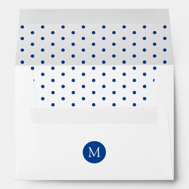 Cute Navy Blue and White Polka Dot Monogram Envelope (Back (Bottom))
