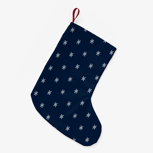 Cute navy blue and white snowflakes pattern small christmas stocking (Front (Hanging))