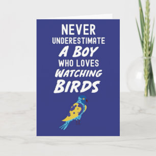 Cute Navy Blue Bird Watching Card For Baby Boy Kid