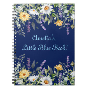 Cute Navy Blue Boho Wildflowers Personalised Notebook