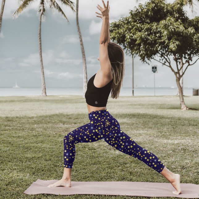   Cute Navy Blue Celestial Pattern Fun Lovely Star Leggings (Creator Uploaded)