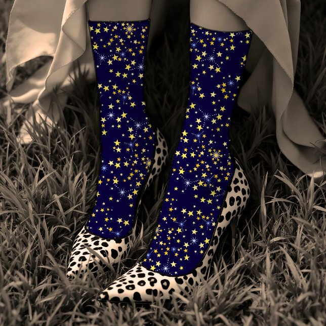   Cute Navy Blue Celestial Pattern Fun Lovely Star Socks (Creator Uploaded)