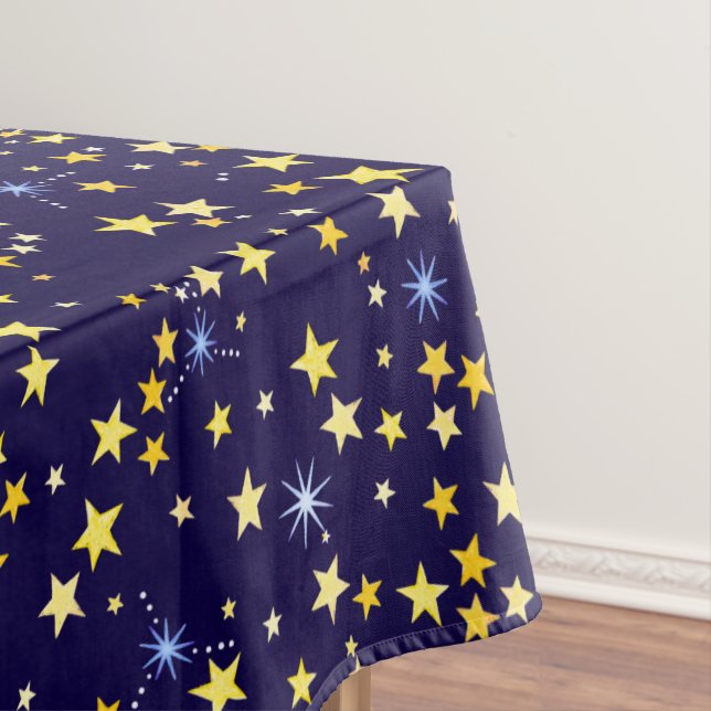   Cute Navy Blue Celestial Pattern Fun Lovely Star Tablecloth (In Situ)