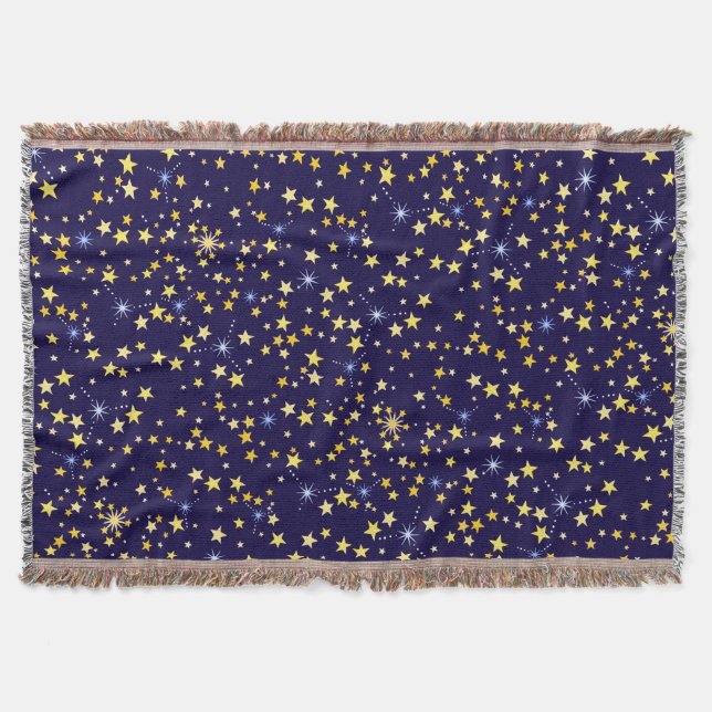   Cute Navy Blue Celestial Pattern Fun Lovely Star Throw Blanket (Front)
