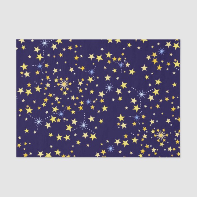   Cute Navy Blue Celestial Pattern Fun Lovely Star Tissue Paper (Front)