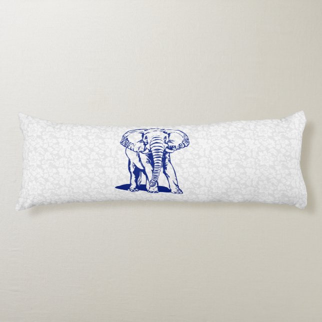 Cute Navy Blue Elephant Line Drawing Body Cushion (Front)