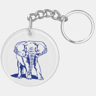 Cute Navy Blue Elephant Line Drawing Key Ring