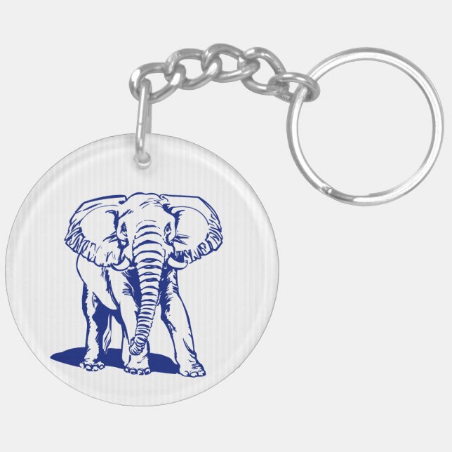 Cute Navy Blue Elephant Line Drawing Key Ring (Back Right)