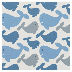 Cute Navy Blue Gray Whale Pattern Fabric