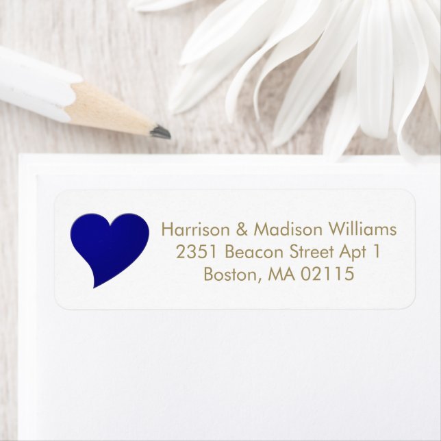Cute navy blue heart custom gold Return Address  Label (Insitu)