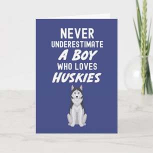 Cute Navy Blue Husky Cards For Baby Boys Kids Dog