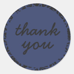 Cute Navy Blue Labels Simple Botanical Thank You