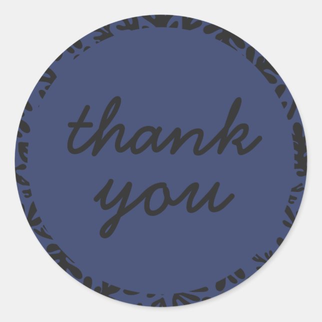 Cute Navy Blue Labels Simple Botanical Thank You (Front)