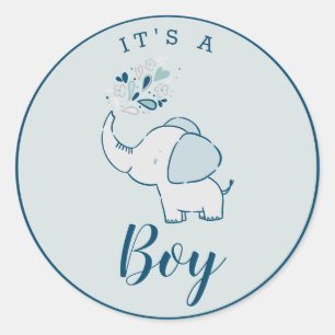 Cute Navy Blue & Mint Elephant It's a Boy Favour Classic Round Sticker