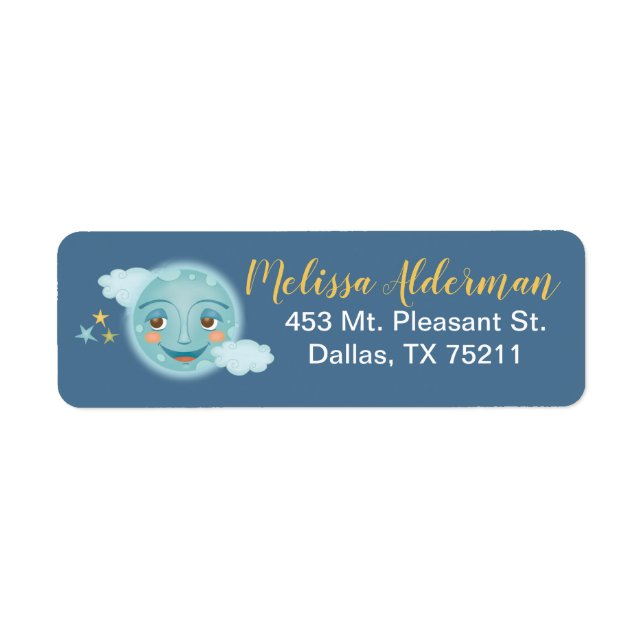 Cute Navy Blue Moon Return Address Label (Front)