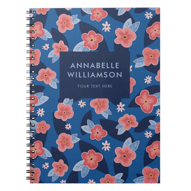 Cute navy blue peach abstract floral notebook (Front)