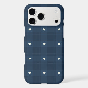 Cute Navy Blue Plaid With Hearts Seamless Pattern