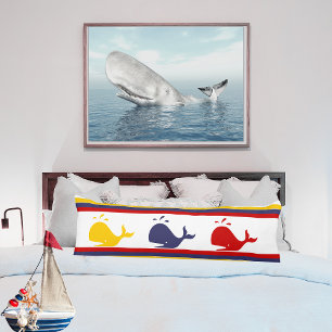 Cute Navy Blue Red Yellow WHALE  Striped  Body Cushion