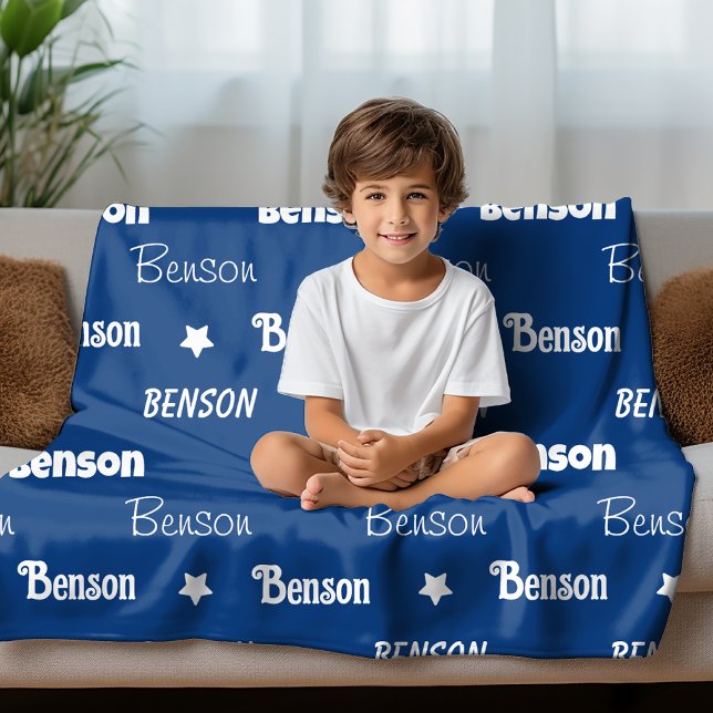 Cute navy blue repeating name personalised  fleece blanket (Creator Uploaded)