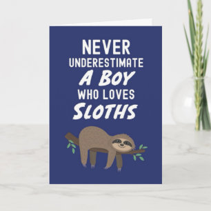 Cute Navy Blue Sloth Cards For Baby Boys Kids 