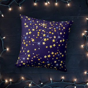 Cute Navy Blue Star Print Seamless Pattern Pretty Cushion