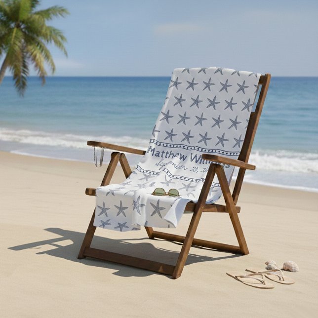 Cute Navy Blue Starfish Custom Beach Towel (Creator Uploaded)