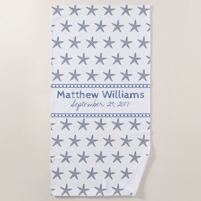 Cute Navy Blue Starfish Custom Beach Towel (Front)