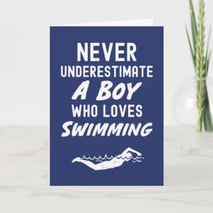 Cute Navy Blue Swimming Cards For Baby Boys Kids