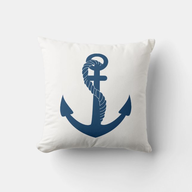 Cute Navy Blue White Anchor Nautical Cushion (Front)