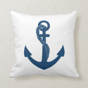 Cute Navy Blue White Anchor Nautical Cushion