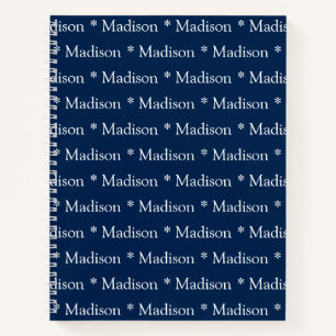 Cute navy blue white custom name pattern recipe notebook