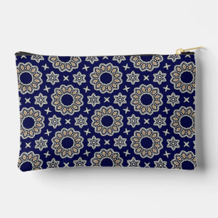 Cute Navy Blue White & Gold Mandala Dot Art Design Accessory Pouch