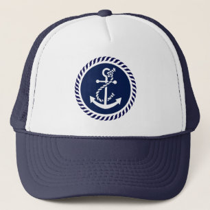 Cute Navy Blue & White Nautical Boat Anchor Trucker Hat