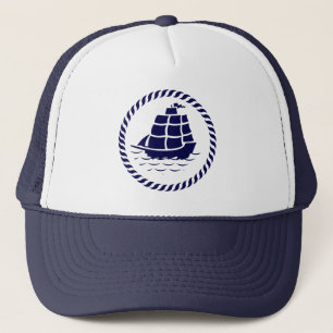 Cute Navy Blue & White Nautical Boat Trucker Hat
