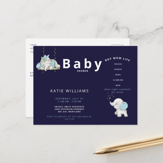  Cute Navy Funny Boy Mum Life Baby Shower Announce Announcement Postcard (Front/Back In Situ)
