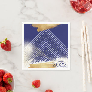 Cute Navy & Gold Framed Graduation Party Napkins