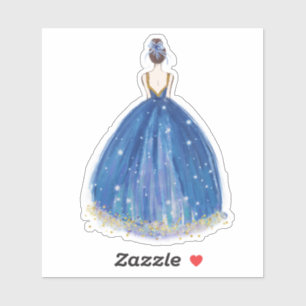Cute Navy/Gold Princess Dress Cut Vinyl Sticker