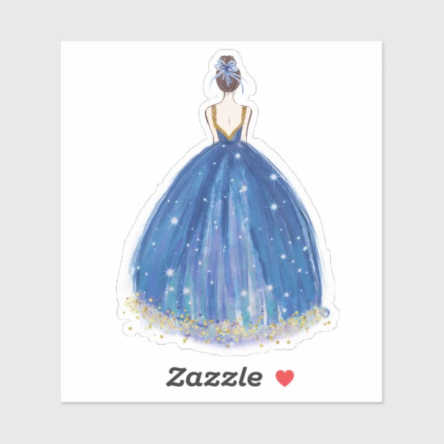 Cute Navy/Gold Princess Dress Cut Vinyl Sticker (Sheet)