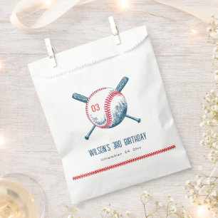 Cute Navy Red Baseball Bat Star Kids Birthday Favour Bag