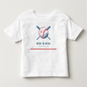 Cute Navy Red Baseball Bat Star Kids Birthday Toddler T-Shirt