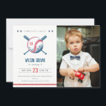 Cute Navy Red Baseball Kids Photo Birthday Invitation<br><div class="desc">A Cute Boys Navy Red Baseball Bat Star theme Kids Collection.- it's an Elegant Simple Minimal sketchy Illustration of baseball bat and stars with custom year and perfect for your little ones sporty birthday party. It’s very easy to customise, with your personal details. If you need any other matching product...</div>
