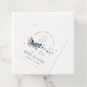 Cute Navy Rust Kids Plane Stars Sky Cloud Birthday Favour Tags