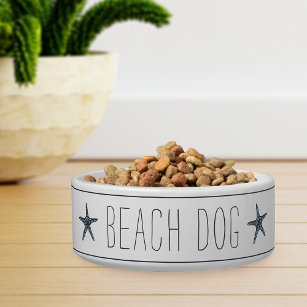Cute Navy & White Starfish Beach Dog Bowl