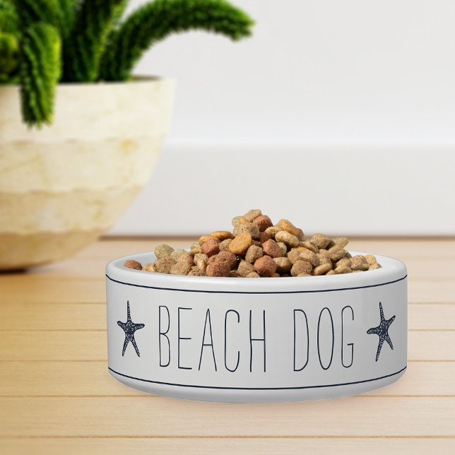 Cute Navy & White Starfish Beach Dog Bowl (Creator Uploaded)