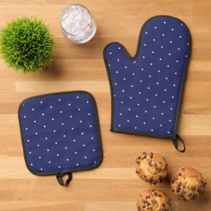 Cute navy white tiny polka dot pattern elegant oven mitt & pot holder set