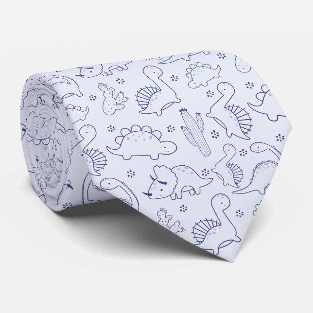 Cute Neck Tie with Adorable Dinosaur Pattern (Rolled)