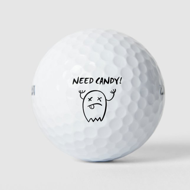 Cute Need Candy Halloween Ghost Monotone Golf Balls (Front)